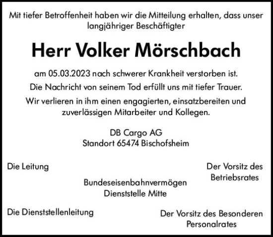 Traueranzeige von Volker Mörschbach von Allgemeine Zeitung Bingen/Ingelheim