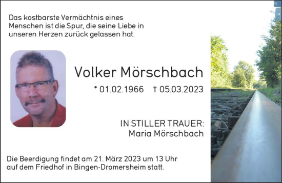 Traueranzeige von Volker Mörschbach von Allgemeine Zeitung Bingen/Ingelheim