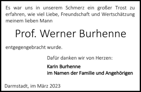 Traueranzeige von Werner Burhenne von Darmstädter Echo