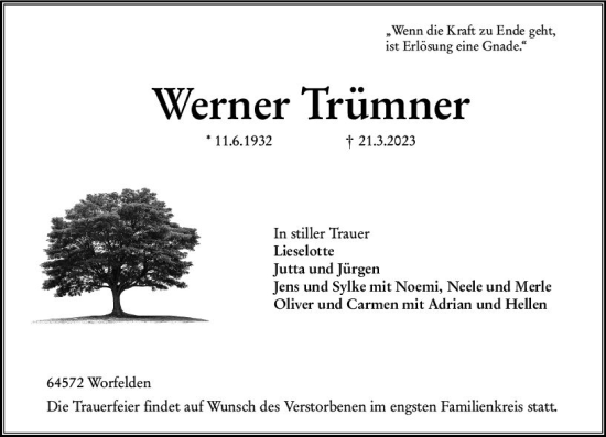 Traueranzeige von Werner Trümner von Groß-Gerauer Echo