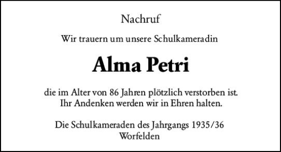 Traueranzeige von Alma Petri von Groß-Gerauer Echo