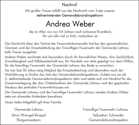 Traueranzeige von Andrea Weber von Wetzlarer Neue Zeitung