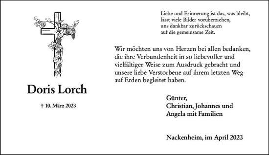 Traueranzeige von Doris Lorch von Allgemeine Zeitung Mainz