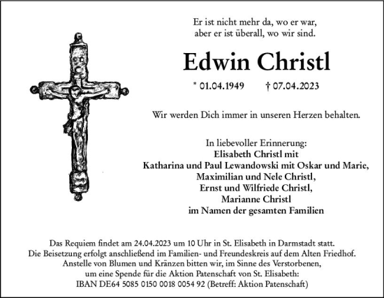 Traueranzeige von Edwin Christi von Darmstädter Echo