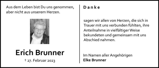 Traueranzeige von Erich Brunner von Allgemeine Zeitung Mainz