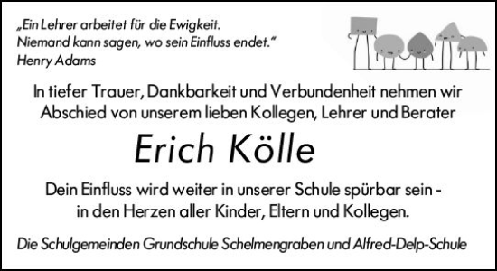 Traueranzeige von Erich Kölle von Wiesbadener Kurier
