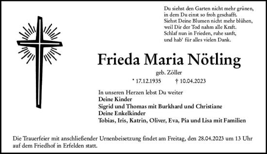 Traueranzeige von Frieda Maria Nötling von Groß-Gerauer Echo