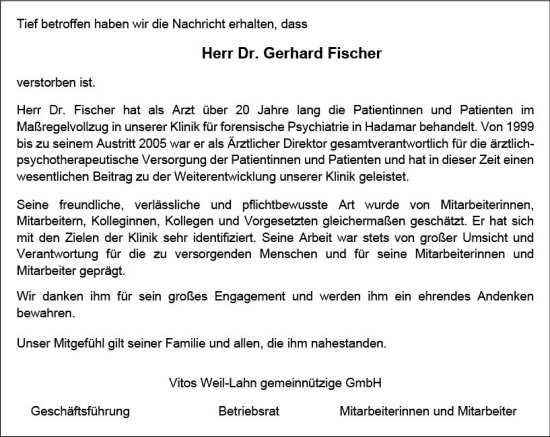 Traueranzeige von Gerhard Fischer von Nassauische Neue Presse