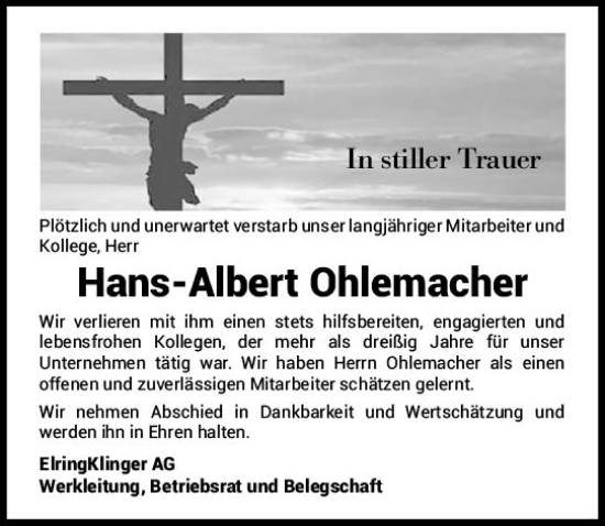 Traueranzeige von Hans-Albert Ohlemacher von Nassauische Neue Presse