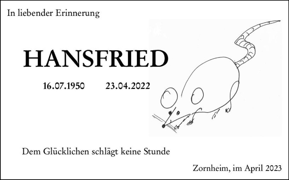  Traueranzeige für Johann Friedrich Maus vom 22.04.2023 aus Allgemeine Zeitung Mainz