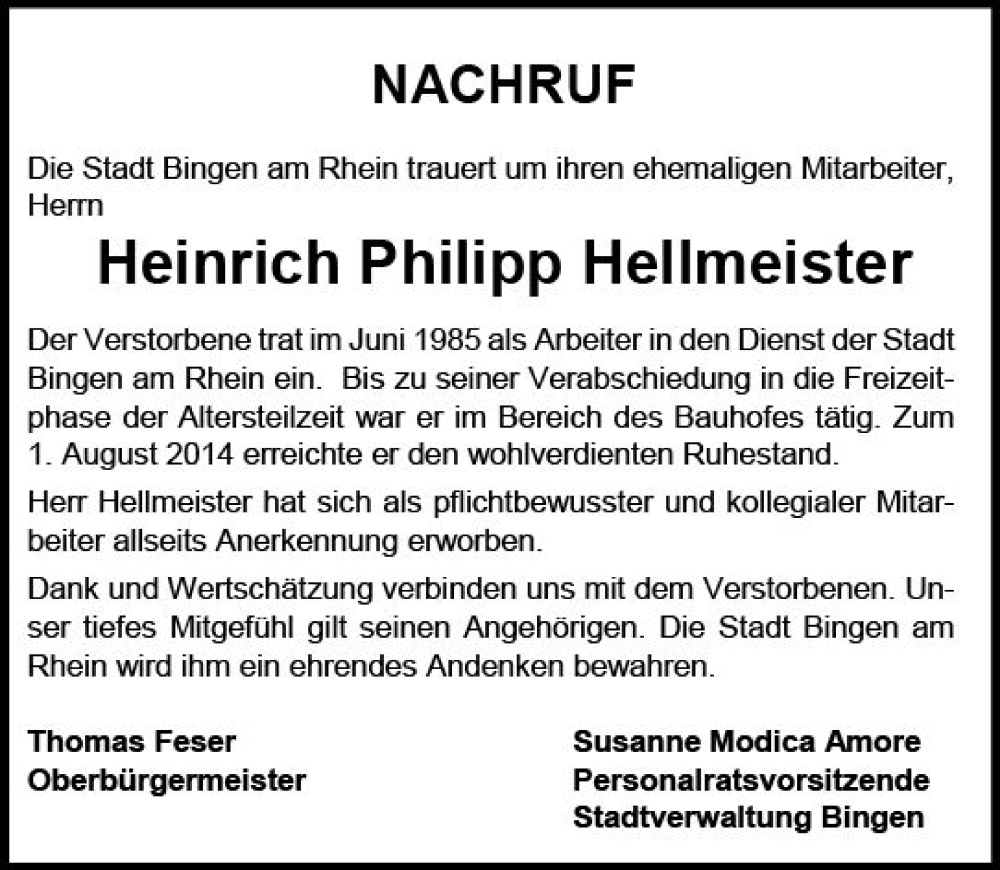  Traueranzeige für Heinrich Philipp Hellmeister vom 20.04.2023 aus Allgemeine Zeitung Bingen/Ingelheim