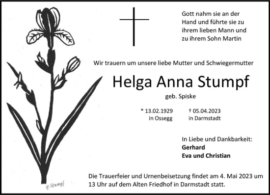 Traueranzeige von Helga Anna Stumpf von Darmstädter Echo