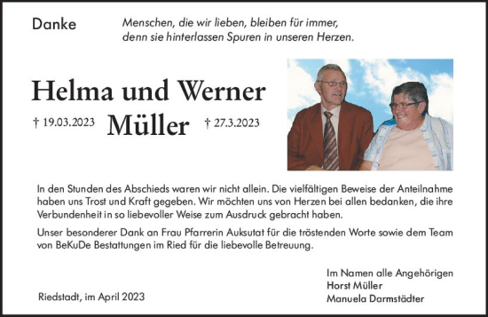 Traueranzeige von Helma Müller von Groß-Gerauer Echo