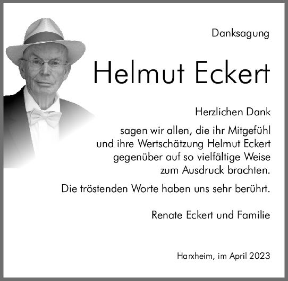  Traueranzeige für Helmut Eckert vom 22.04.2023 aus Allgemeine Zeitung Mainz