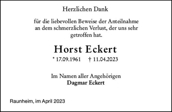 Traueranzeige von Horst Eckert von Rüsselsheimer Echo