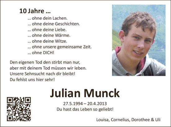 Traueranzeige von Julian Munck von Hochheimer Zeitung