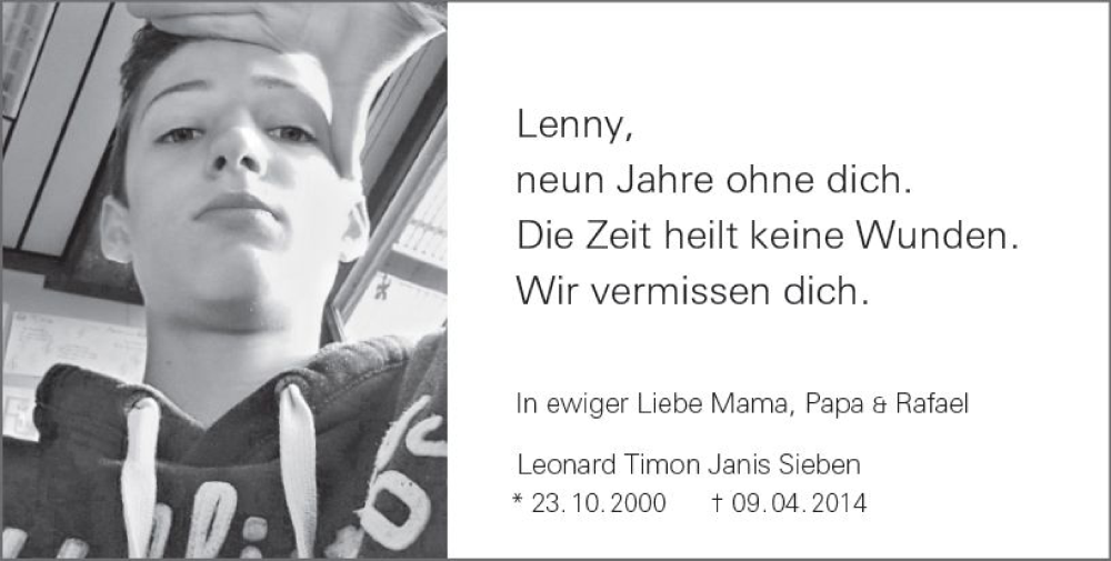  Traueranzeige für Leonard Timon Janis Sieben vom 08.04.2023 aus Allgemeine Zeitung Mainz