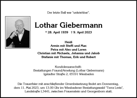 Traueranzeige von Lothar Giebermann von Wiesbadener Kurier