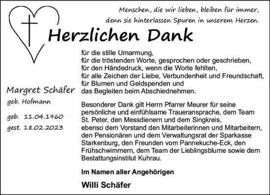 Traueranzeige von Margret Schäfer von Starkenburger Echo