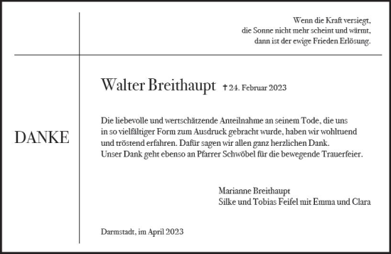 Traueranzeige von Marianne Breithaupt von Darmstädter Echo