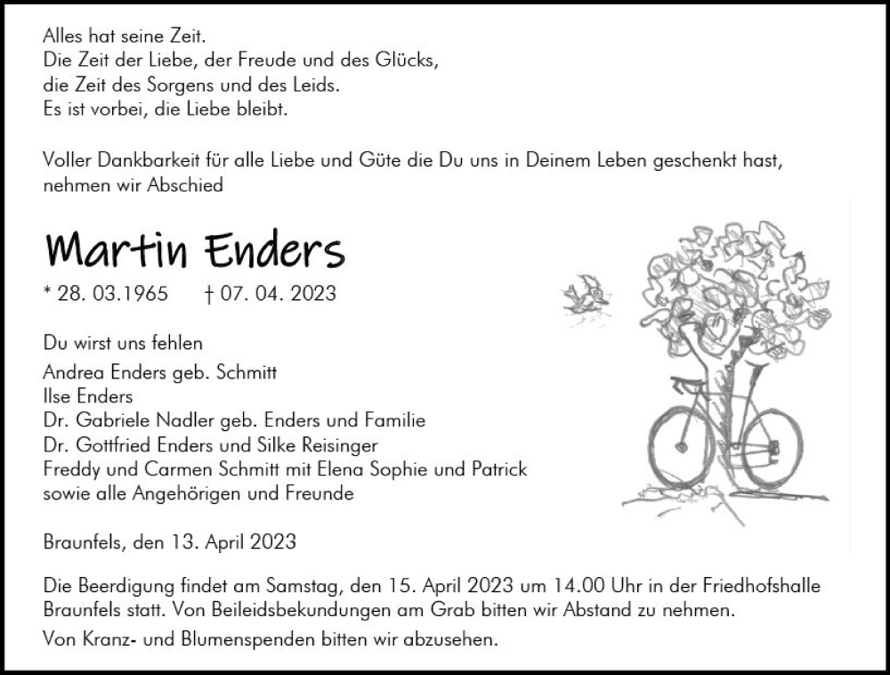  Traueranzeige für Martin Enders vom 13.04.2023 aus Wetzlarer Neue Zeitung