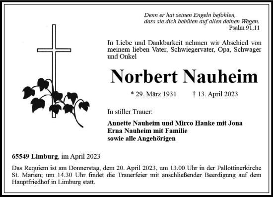 Traueranzeige von Norbert Nauheim von Nassauische Neue Presse