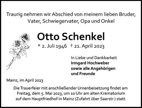 Traueranzeige von Otto Schenkel von Allgemeine Zeitung Mainz