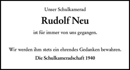 Traueranzeige von Rudolf Neu von Groß-Gerauer Echo