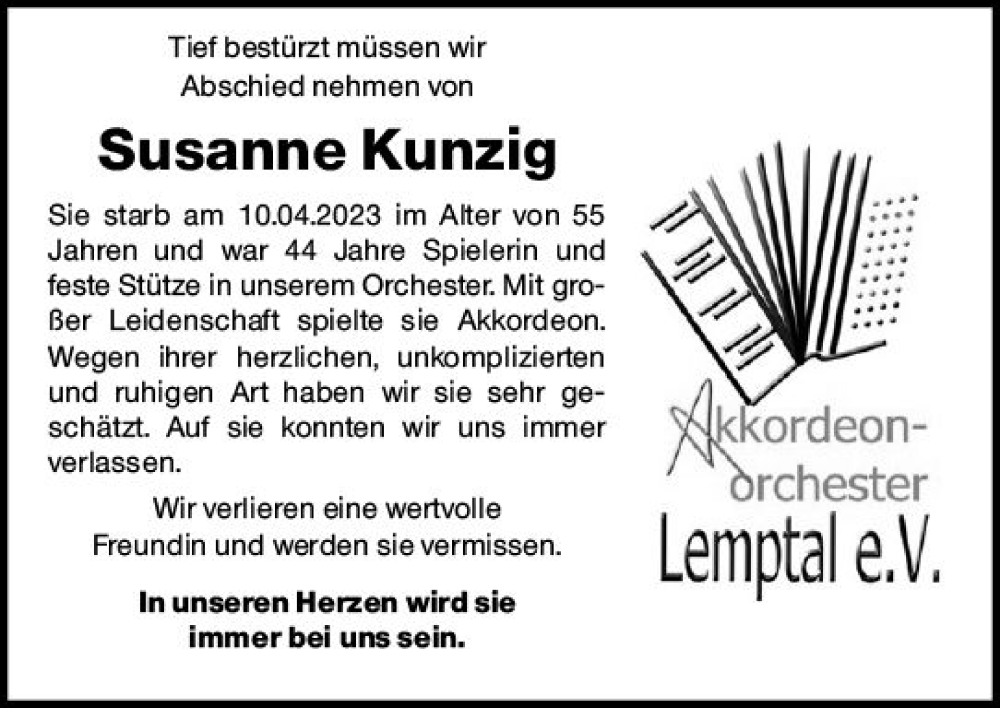  Traueranzeige für Susanne Kunzig vom 25.04.2023 aus Wetzlarer Neue Zeitung