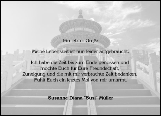 Traueranzeige von Susanne Diana Müller von Wiesbadener Kurier