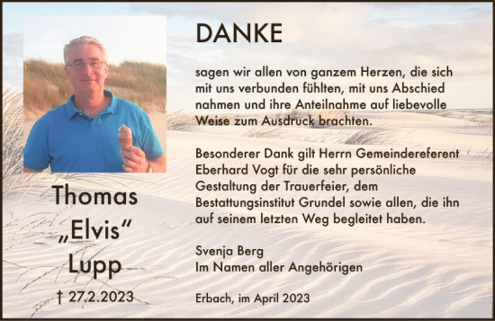 Traueranzeige von Thomas Lupp von Wiesbadener Kurier