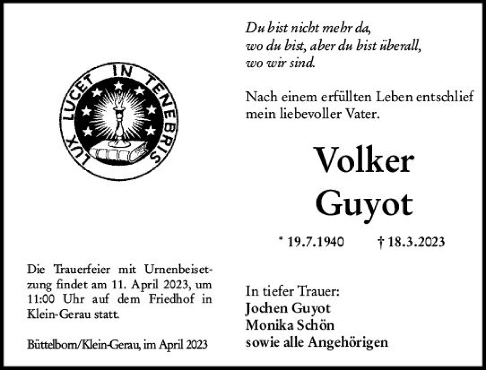 Traueranzeige für Volker Guyot vom 08.04.2023 aus Groß-Gerauer Echo