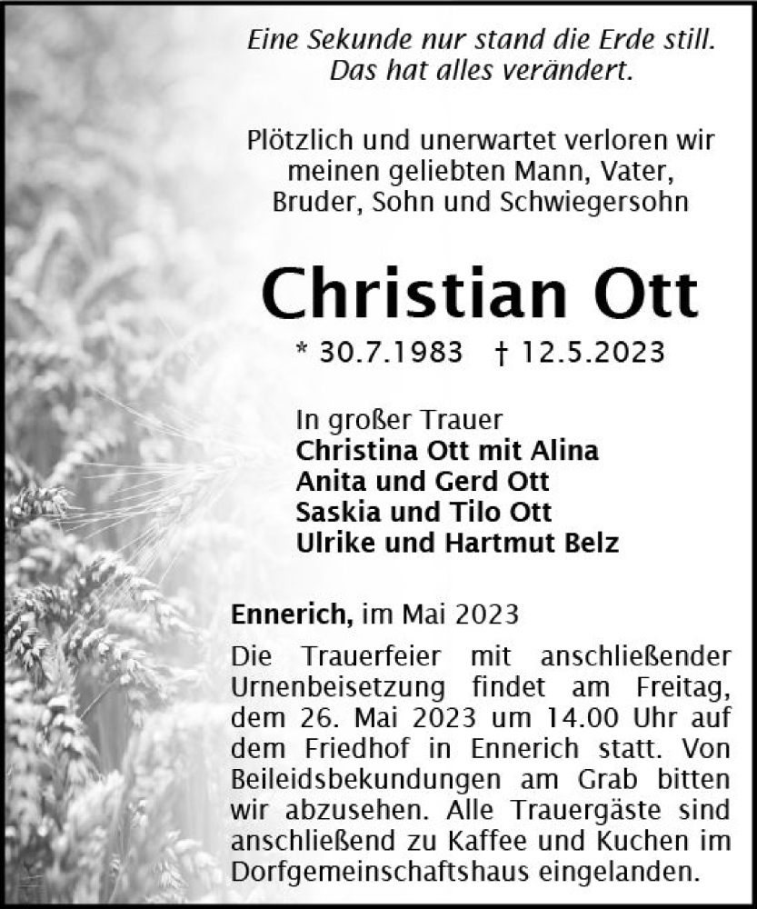  Traueranzeige für Christian Ott vom 23.05.2023 aus Nassauische Neue Presse