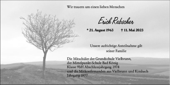 Traueranzeige von Erich Rebscher von Odenwälder Echo