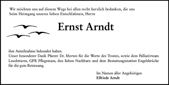 Traueranzeige von Ernst Arndt von Rüsselsheimer Echo