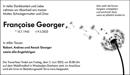 Traueranzeige von Francoise Georger von Wiesbadener Kurier
