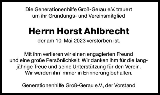 Traueranzeige von Horst Ahlbrecht von Groß-Gerauer Echo