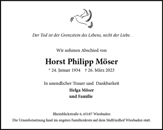 Traueranzeige von Horst Philipp Möser von Wiesbadener Kurier