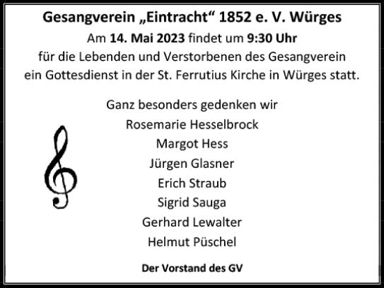 Traueranzeige von Im Gedenken Gesangverein von Camberger Anzeiger