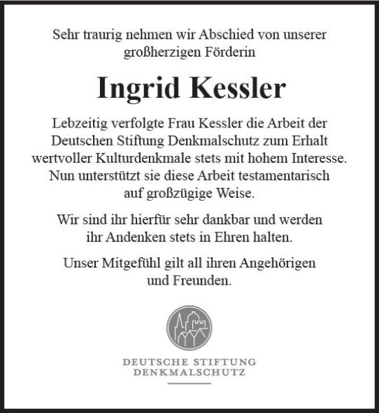 Traueranzeige von Ingrid Kessler von Allgemeine Zeitung Mainz