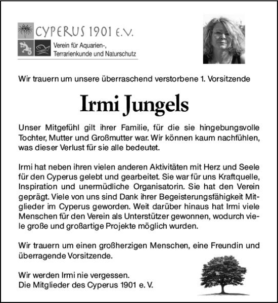 Traueranzeige von Irmi Jungels von Wiesbadener Kurier