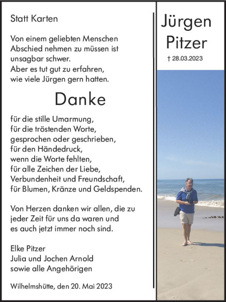  Traueranzeige für Jürgen Pitzer vom 20.05.2023 aus Hinterländer Anzeiger