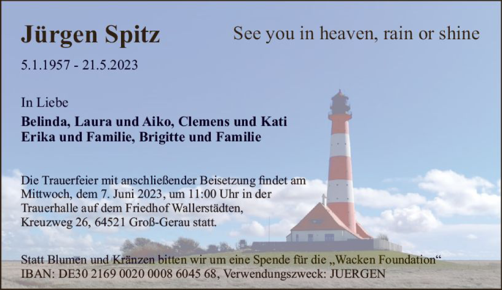  Traueranzeige für Jürgen Spitz vom 27.05.2023 aus Groß-Gerauer Echo
