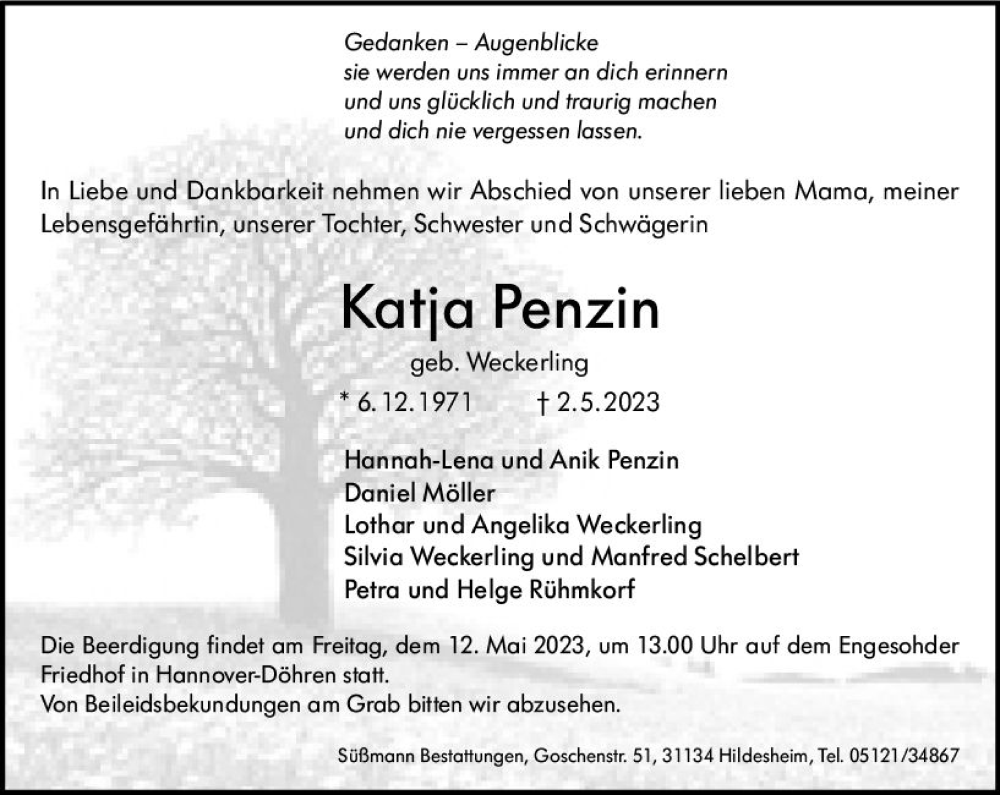  Traueranzeige für Katja Penzin vom 06.05.2023 aus Wiesbadener Kurier