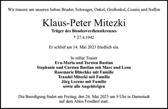 Traueranzeige von Klaus-Peter Mitezki von Darmstädter Echo