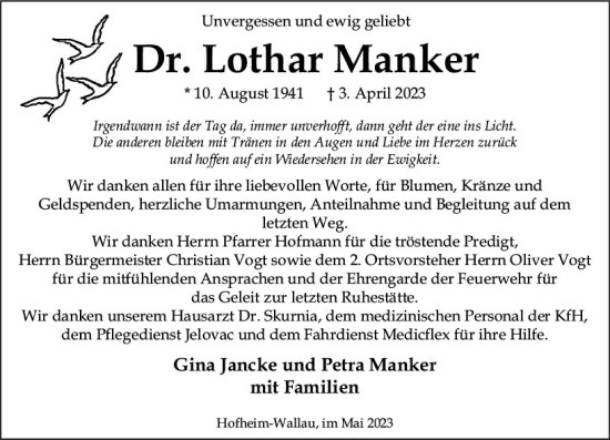 Traueranzeige von Lothar Manker von Wiesbadener Kurier
