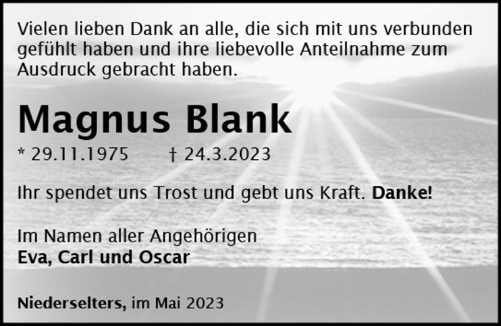  Traueranzeige für Magnus Blank vom 04.05.2023 aus Camberger Anzeiger