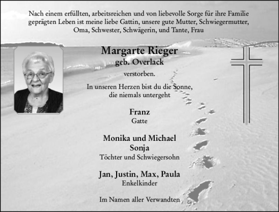 Traueranzeige von Margarte Rieger von Rüsselsheimer Echo