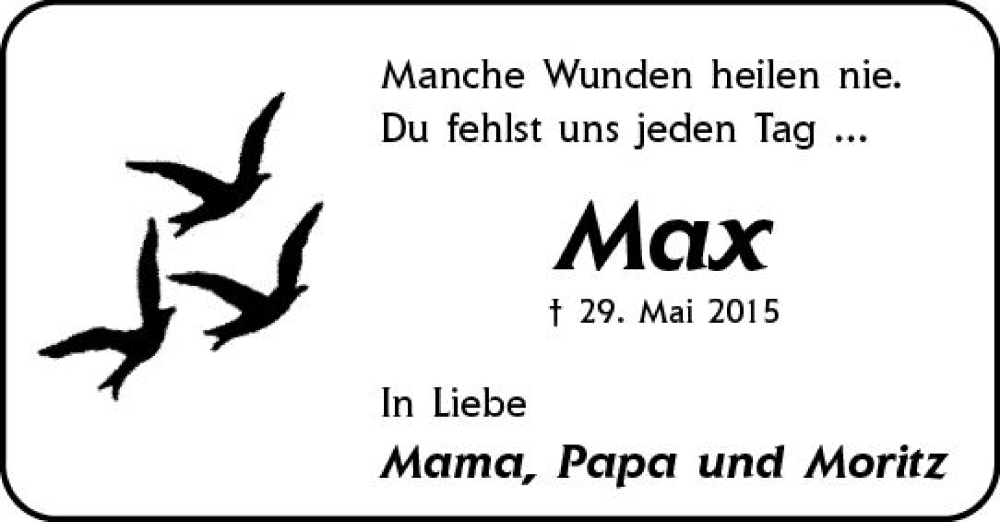  Traueranzeige für Max  vom 27.05.2023 aus Odenwälder Echo