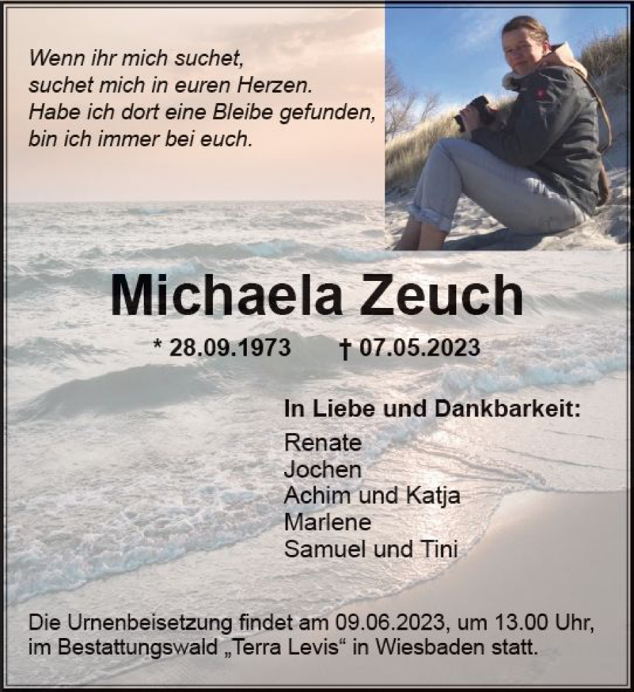  Traueranzeige für Michaela Zeuch vom 17.05.2023 aus Wiesbadener Kurier